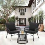 Ensemble de bistro 3 pièces pour terrasse, salon de jardin en rotin tressé avec table en verre et 2 fauteuils larges, coussins d'assise