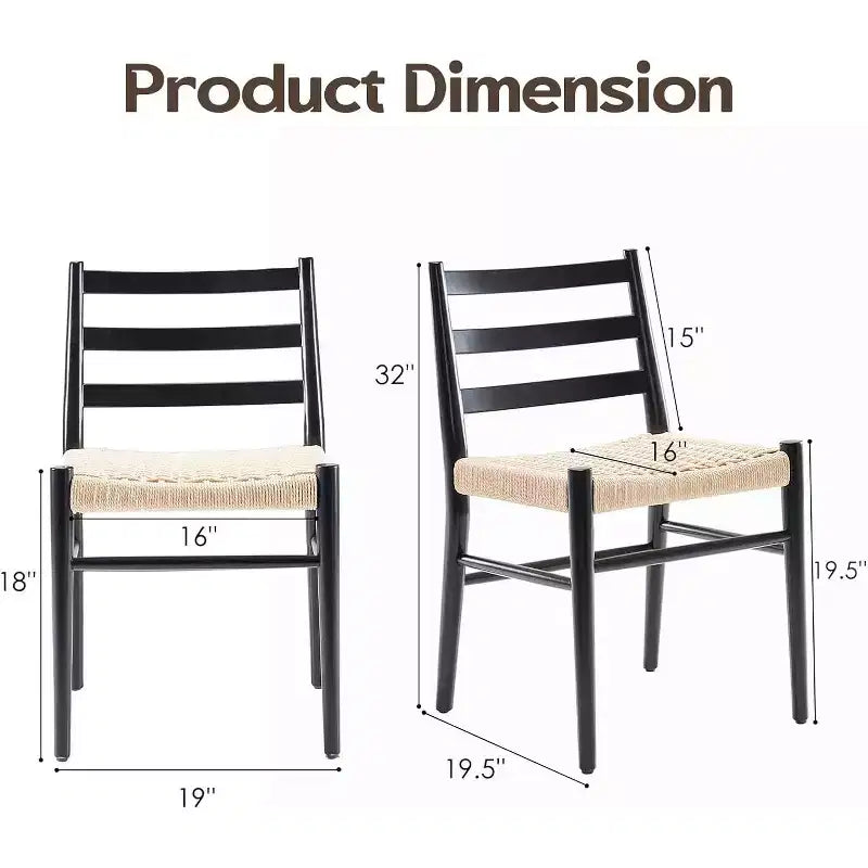 TUYOHW Lot de 2 Chaises de Salle à Manger Style Ferme Moderne du Milieu du Siècle, Chaises de Salle à Manger avec Assise en Corde Tressée et Cadre en Métal Robuste