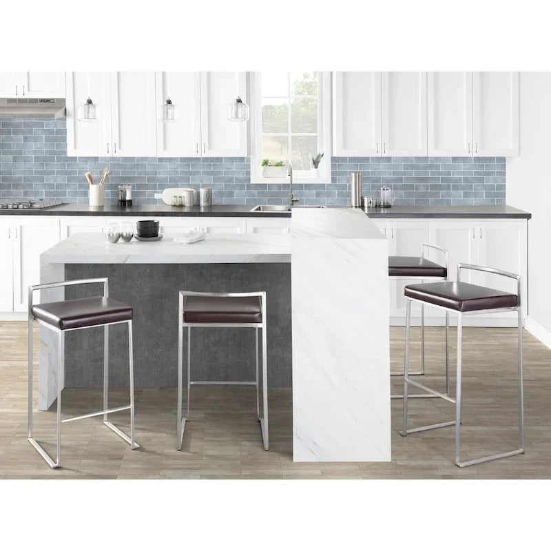 Tabouret de comptoir Silver Orchid Forrest en acier inoxydable empilable et entièrement soudé (lot de 2)