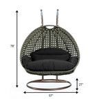 LeisureMod Fauteuil suspendu œuf 2 places avec support - Balançoire / hamac de patio en rotin osier pour extérieur/intérieur avec coussins