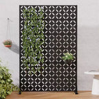 Paravent d'extérieur Dovelina 72H x 47W en métal, panneaux de clôture autoportants noirs pour jardin, terrasse, cour