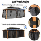 Tonnelle EROMMY à toit rigide, pergola extérieure avec double toit, moustiquaire et rideaux, auvent robuste pour patio, jardin, fête au bord de la piscine