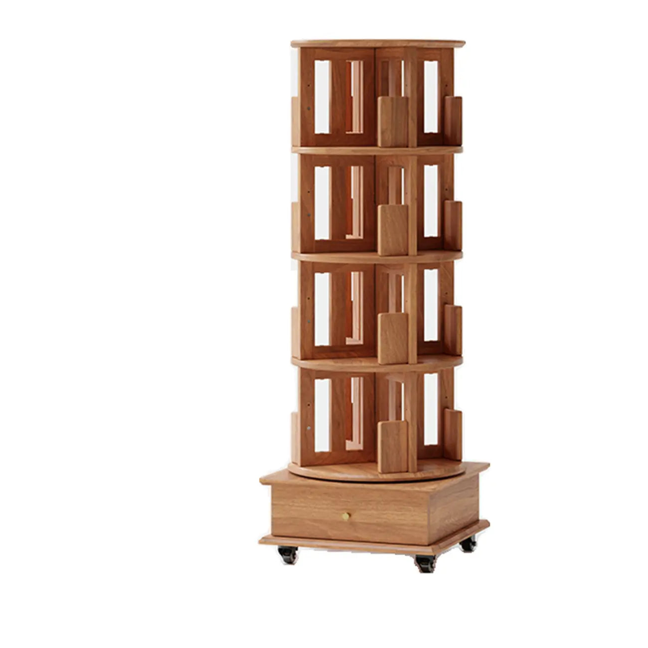 Bibliothèque verticale ouverte à l'arrière en hévéa pivotante avec tiroir
