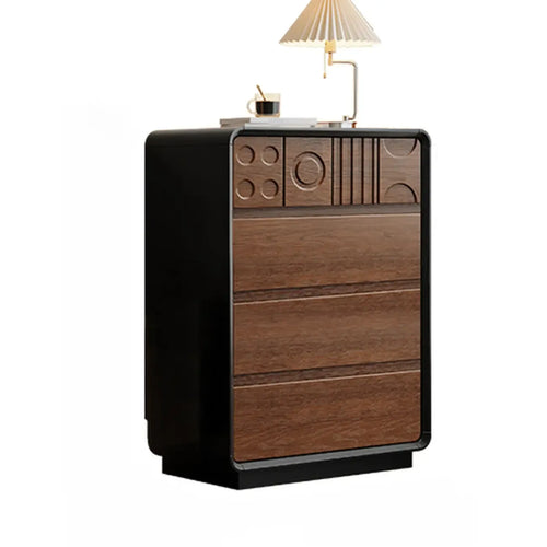 Commode en bois d'inspiration Art déco avec sculptures géométriques