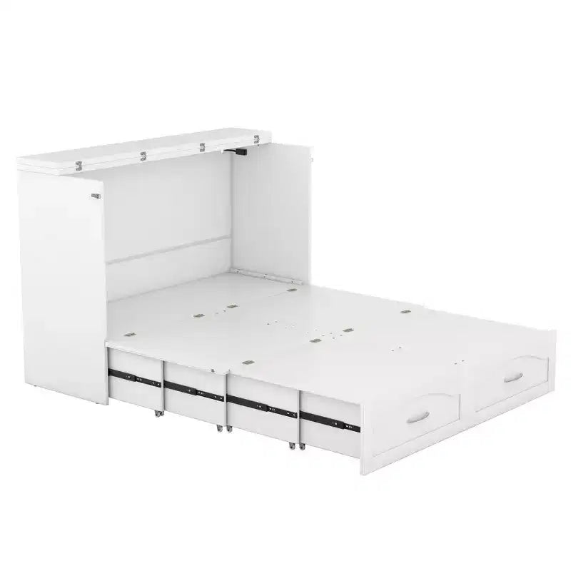 Lit escamotable Whisen avec structure de poulie, se plie dans une armoire avec tiroir et ports USB