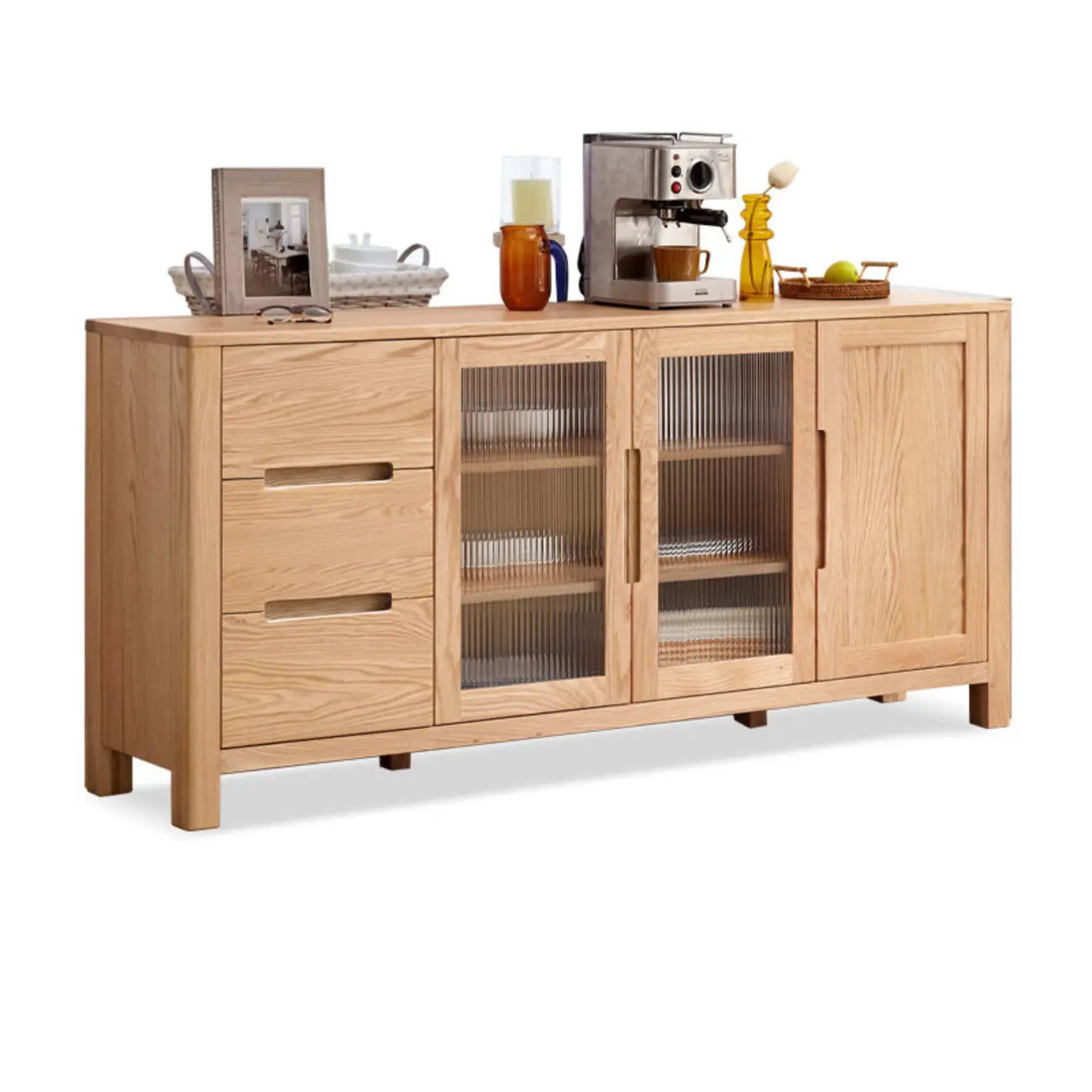 Buffet moderne en bois avec étagères et tiroirs