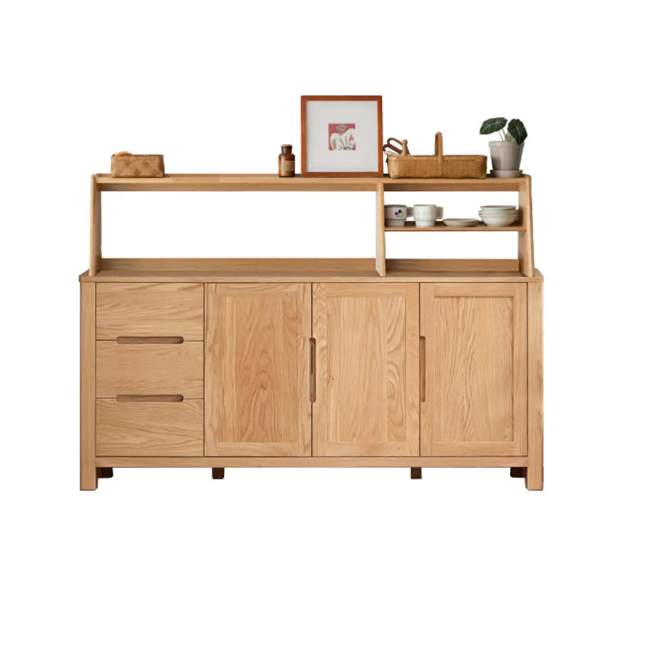 Buffet moderne en bois avec étagères et tiroirs
