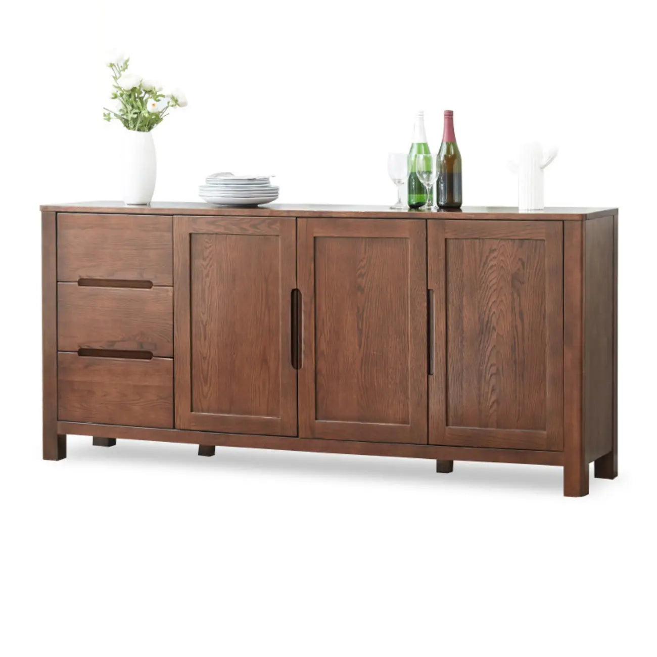 Buffet moderne en bois avec étagères et tiroirs