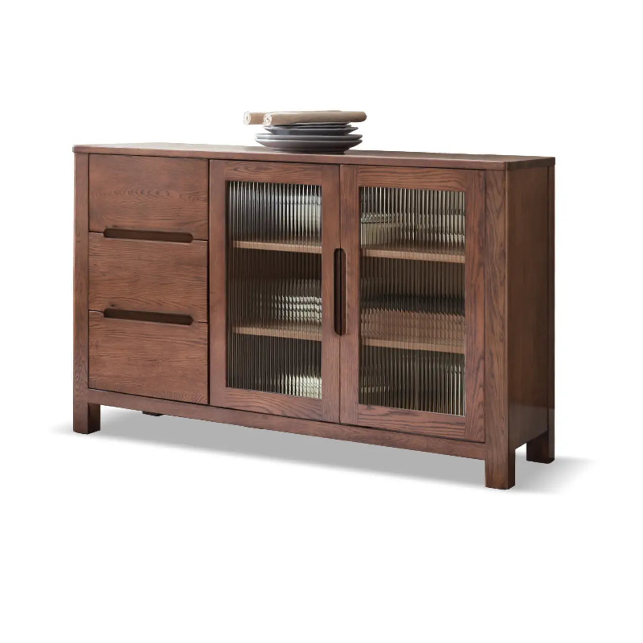 Buffet moderne en bois avec étagères et tiroirs