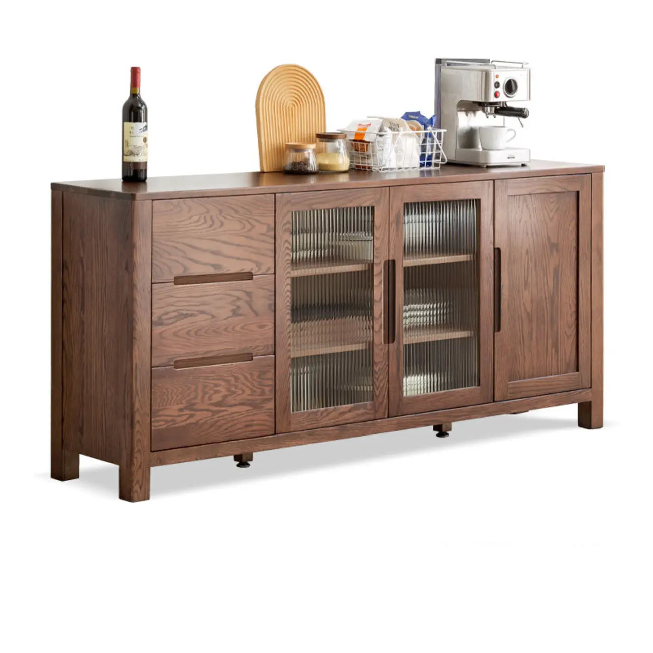 Buffet moderne en bois avec étagères et tiroirs