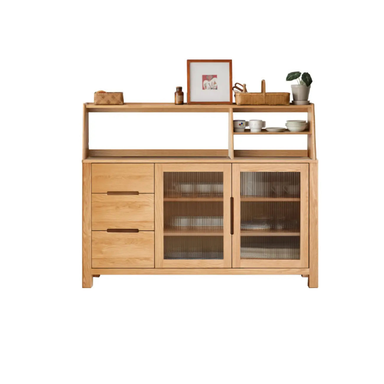 Buffet moderne en bois avec étagères et tiroirs