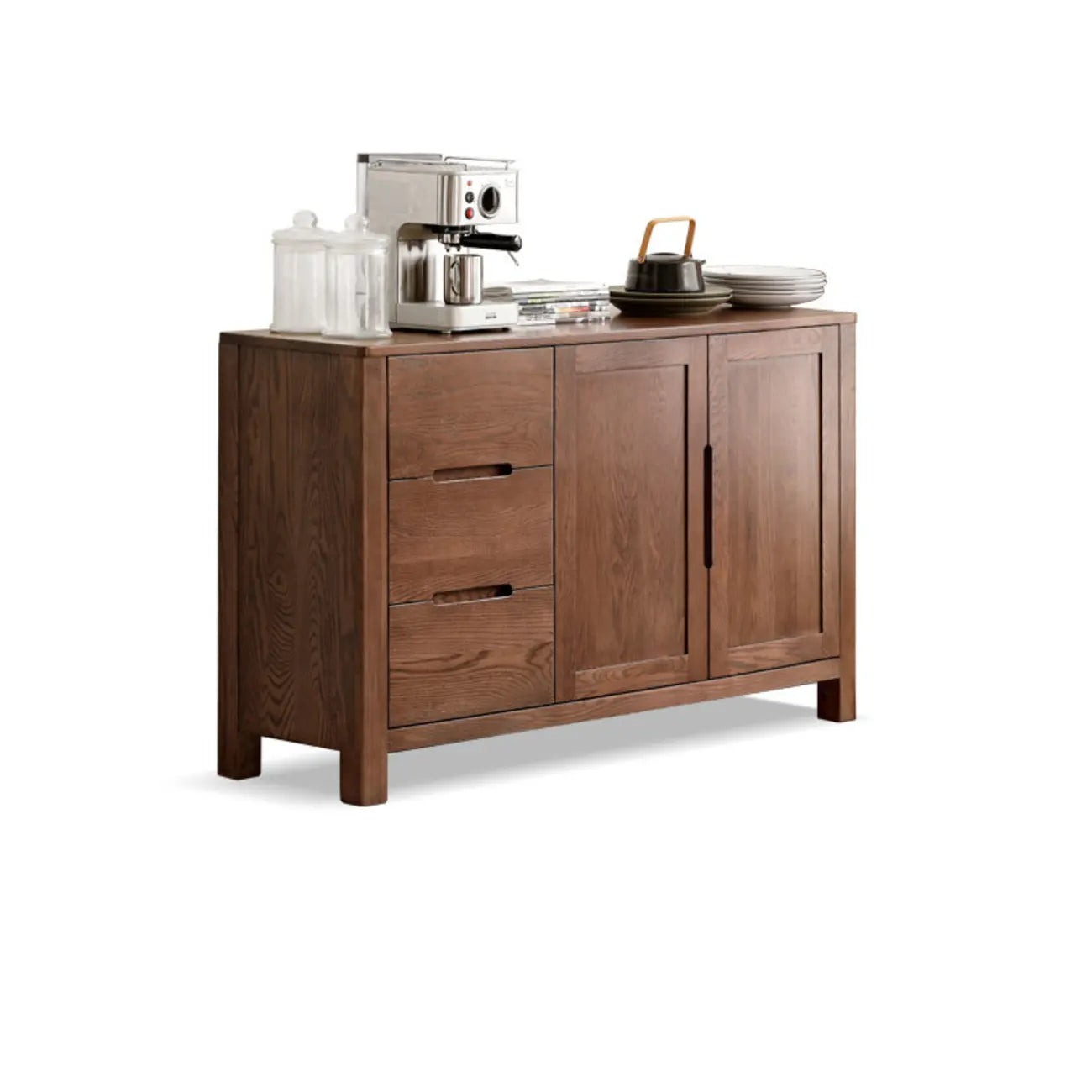 Buffet moderne en bois avec étagères et tiroirs
