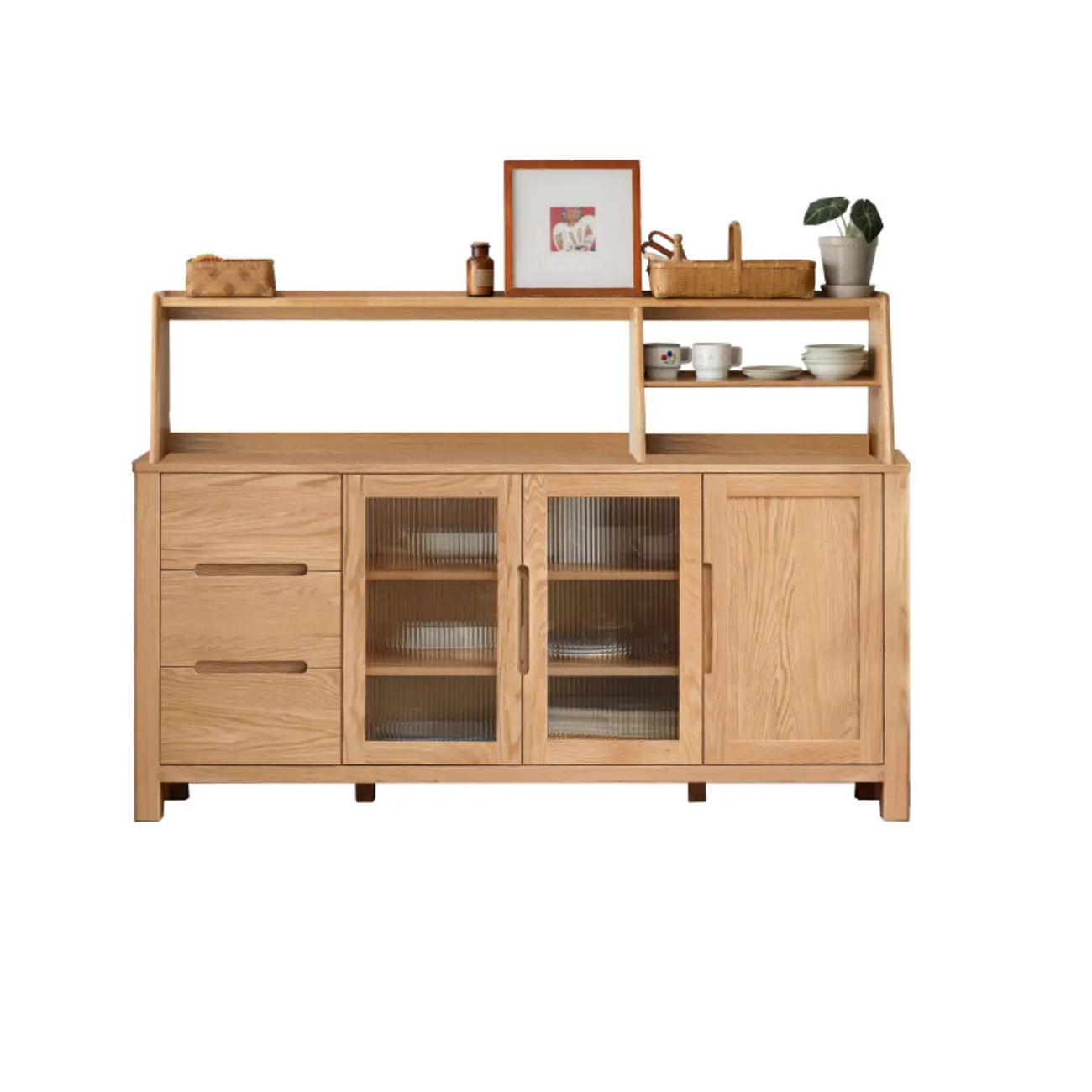 Buffet moderne en bois avec étagères et tiroirs