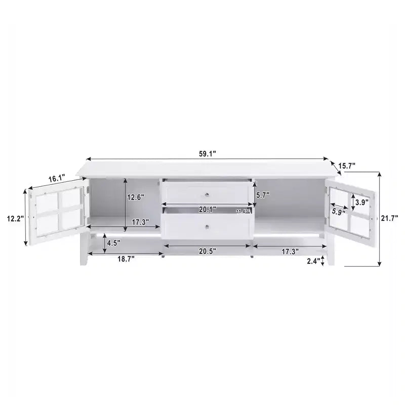 Meuble TV moderne du milieu du siècle TROPOW pour téléviseur de 60 pouces avec espace de rangement multifonctionnel Console multimédia pour salon, chambre et bureau BLANC