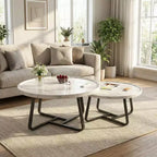 Ensemble de 2 tables basses gigognes rondes, style scandinave, petites tables basses et d'appoint pour salon, chambre à coucher, balcon