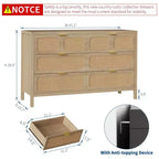 Commode à 6 tiroirs en rotin, poignées en métal, pieds en bois, style bohème et ferme, rangement chêne pour chambre, salon, couloir, entrée