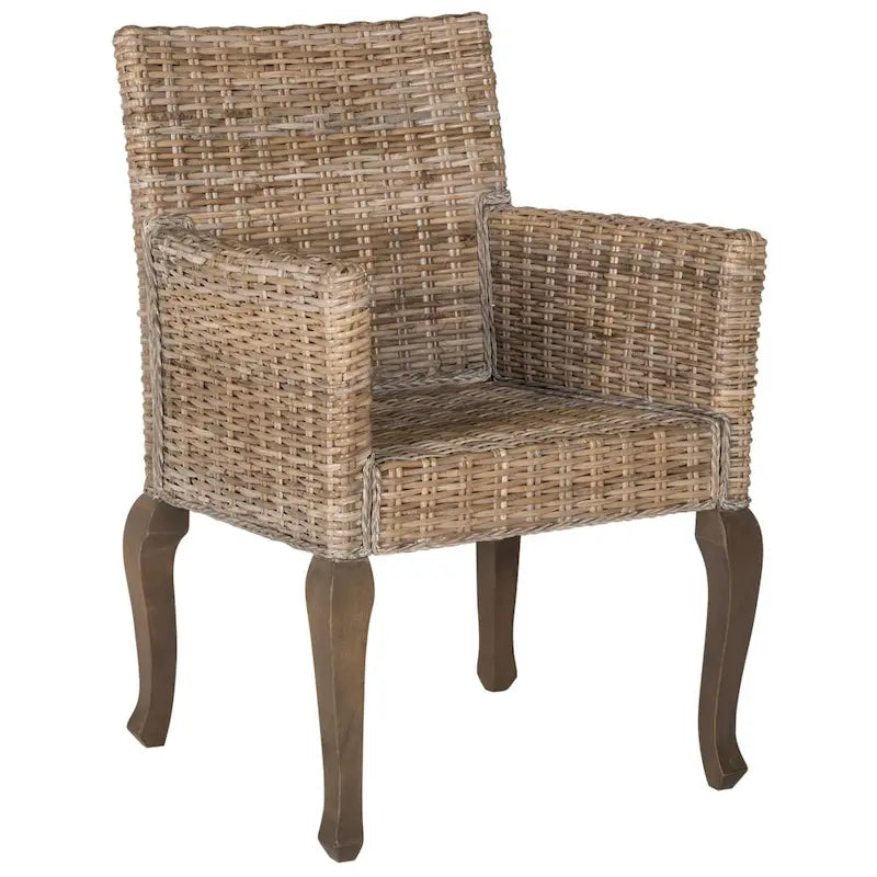 Chaise de salle à manger en rotin tressé avec accoudoirs, lot de 2