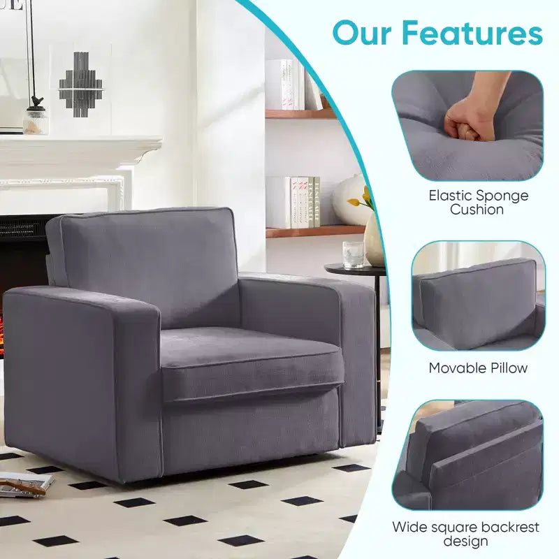 Mjkone Fauteuil pivotant moderne 360°, Fauteuil carré rembourré, Canapé simple confortable en chenille