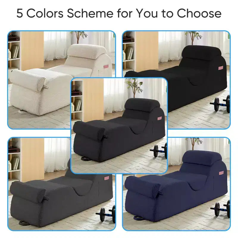 Mjkone Chaise Longue de Yoga en Velours Côtelé, Canapé de Yoga Incurvé avec Appui-Tête/Coussin Lombaire/Repose-Pieds Amovibles, Base Antidérapante