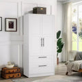 Armoire en bois 2 portes avec 2 tiroirs et étagère pour suspendre les vêtements, placard de rangement autonome pour chambre à coucher et salon