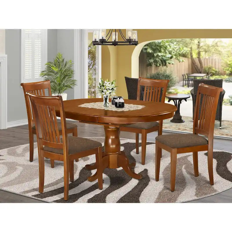 East West Furniture Ensemble de salle à manger 5 pièces - une table à manger ovale et 4 chaises solides, marron selle (options de type de siège)
