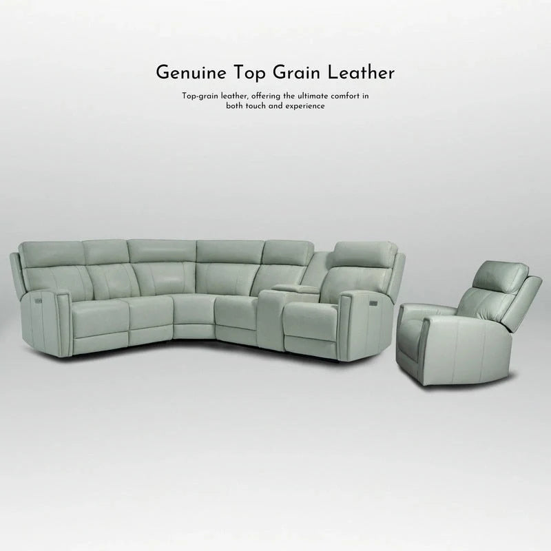 Canapé d'angle électrique 6 places en cuir véritable 104 L et fauteuil inclinable 39 L avec zéro gravité, ports USB, 2 fauteuils fixes sans accoudoirs