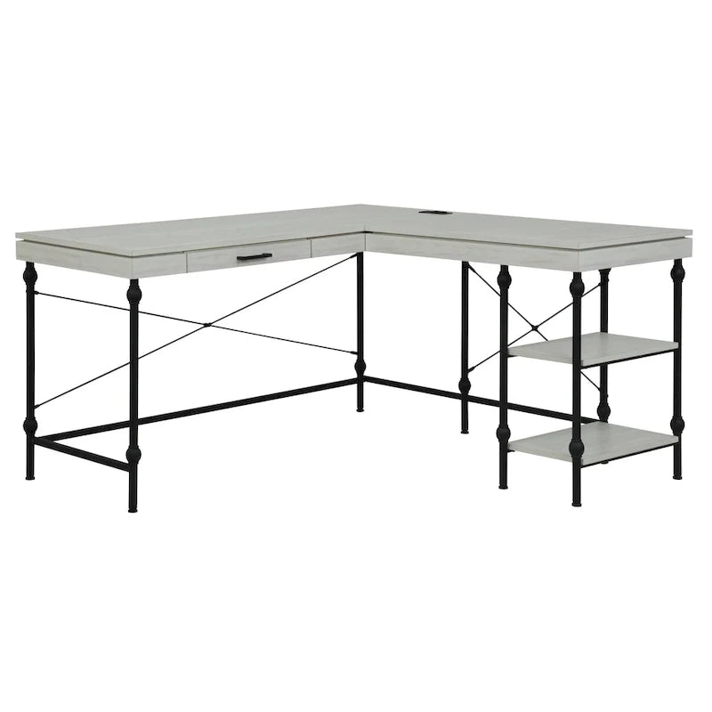 Bureau d'ordinateur d'angle en métal de 59 pouces Haley Farmhouse avec ports USB par Furniture of America