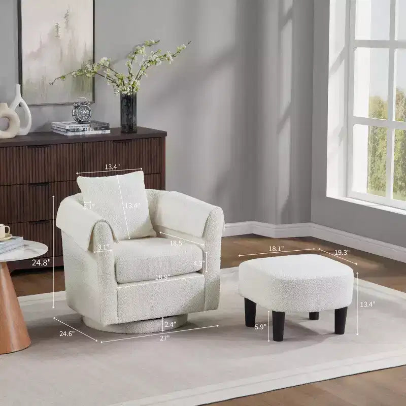 Fauteuil pivotant FurnitureR avec pouf, ensemble fauteuil de salon rembourré et repose-pieds, fauteuil moderne et confortable pour salon, chambre à coucher, coin lecture