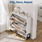 Meuble de rangement pour chaussures à 2 tiroirs basculants – avec pieds en métal, étagère réglable, organisateur de chaussures étroit pour entrée, foyer, couloir, salon