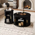 Clihome Table Basse Ronde Mid-Century avec Porte Tambour Coulissante Lot de 2