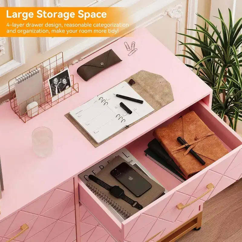 Commode à 6 tiroirs pour chambre à coucher avec pieds en métal et poignée dorée, armoire de rangement moderne pour salon, couloir, entrée