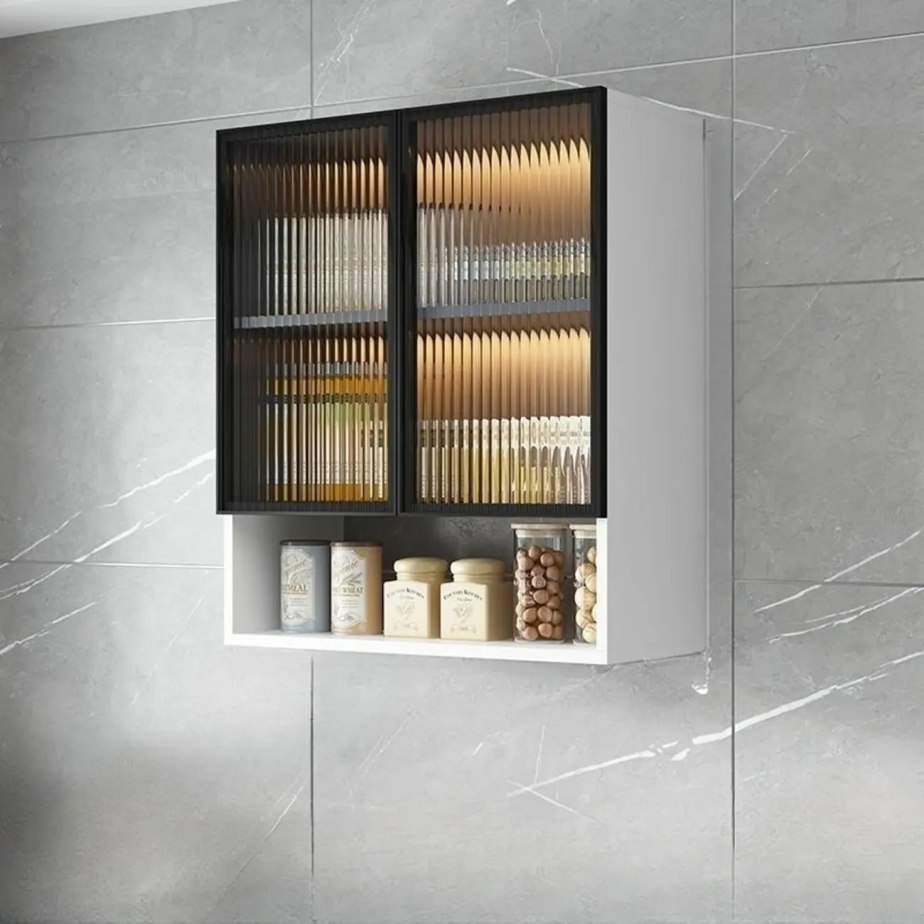 Armoire de cuisine murale grise en bois pour rangement