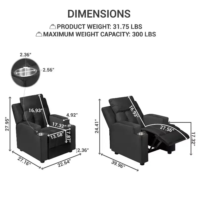 Fauteuil inclinable pour enfants Home Imports Emporium, fauteuil inclinable en peluche pour les tout-petes de 15 ans, fauteuil rembourré confortable pour chambre d'enfant ou chambre à coucher
