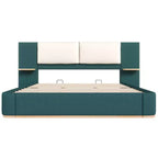 Cadre de lit plateforme capitonné Whisen King Size avec étagères de rangement latérales, tête de lit et panneau en PU doux, anti-collision, assemblage facile