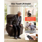 Fauteuil inclinable et releveur électrique VEVOR, Fauteuil releveur double moteur de taille moyenne avec chauffage et massage pour personnes âgées, Position réglable, Télécommande, Marron