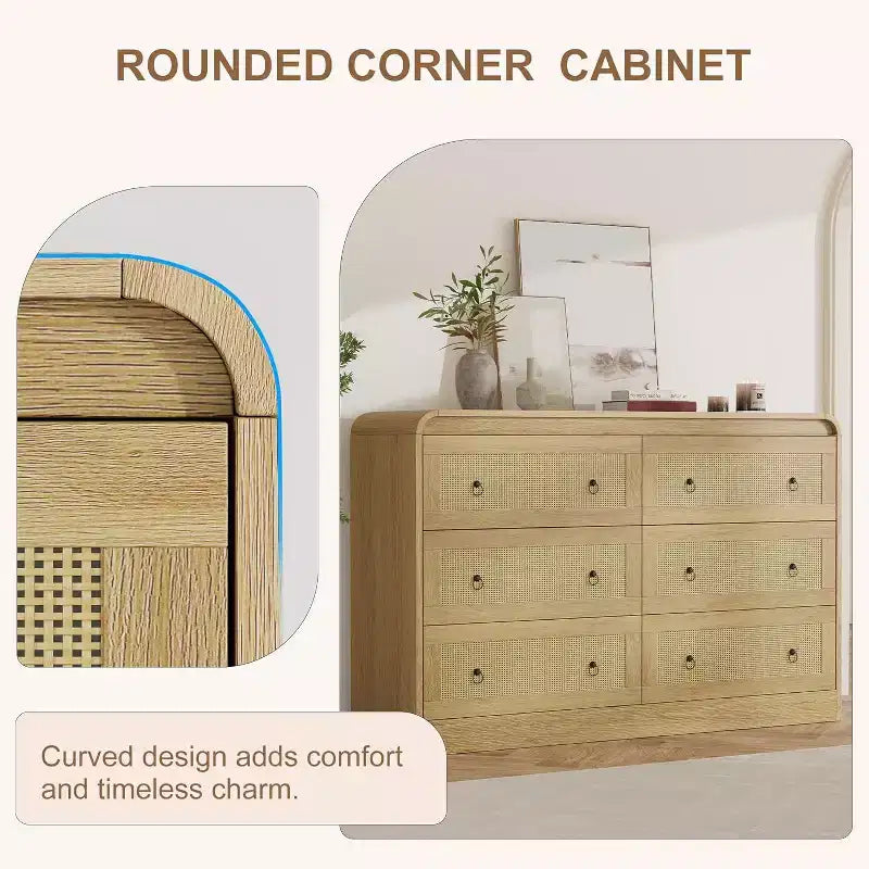 Commode à 6 tiroirs en rotin Acekool, commode moderne pour chambre à coucher, salon et couloir