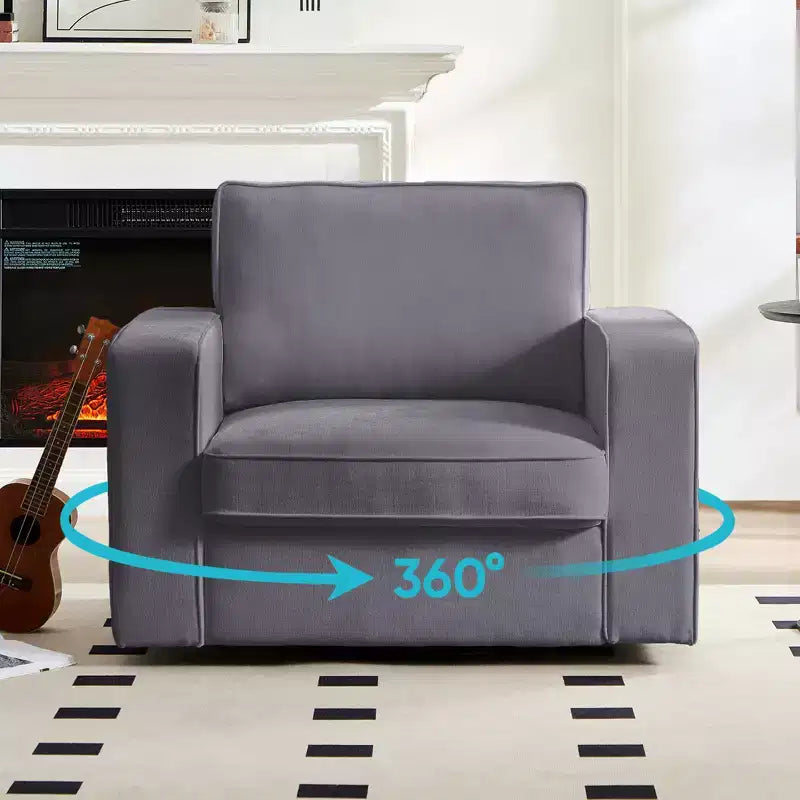 Mjkone Fauteuil pivotant moderne 360°, Fauteuil carré rembourré, Canapé simple confortable en chenille