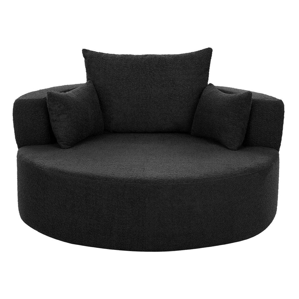 Fauteuil baril accent en chenille, Fauteuil de salon, Fauteuil rond avec base pivotante à 360 degrés et 3 coussins amovibles
