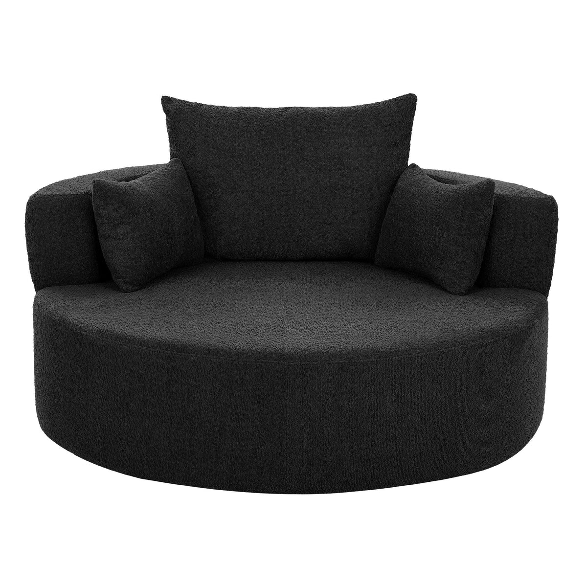 Fauteuil baril accent en chenille, Fauteuil de salon, Fauteuil rond avec base pivotante à 360 degrés et 3 coussins amovibles