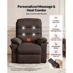 Fauteuil inclinable et releveur électrique VEVOR, Fauteuil releveur double moteur de taille moyenne avec chauffage et massage pour personnes âgées, Position réglable, Télécommande, Marron