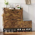 Meuble à chaussures avec banc, Meuble de rangement à chaussures étroit et mince de style rustique avec 2 tiroirs basculants pour entrée, salon, couloir