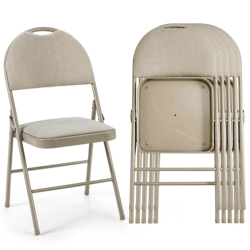 Lot de 6 chaises pliantes portables rembourrées pour bureau, cuisine, salle à manger – Beige – 47 x 51 x 89 cm (L x l x H)
