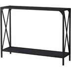 Kings Brand Furniture Table console Kandin moderne avec étagère de rangement, étain/verre noir - Idéale pour les entrées et les salons