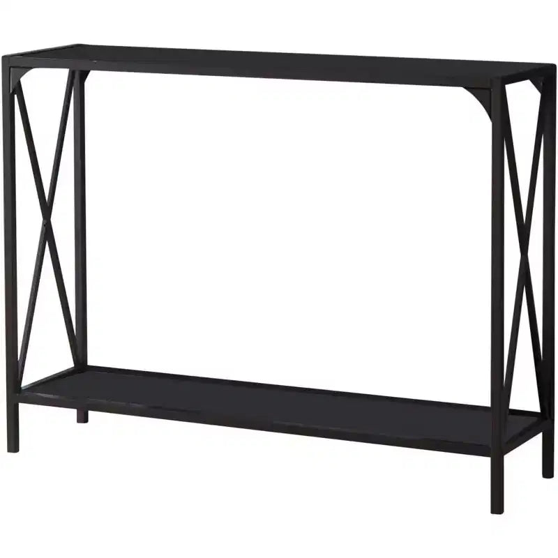 Kings Brand Furniture Table console Kandin moderne avec étagère de rangement, étain/verre noir - Idéale pour les entrées et les salons