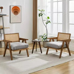 Fauteuil d'appoint de ferme du milieu du siècle - Fauteuil en bois avec dossier en rotin et coussin en lin pour salon, chambre