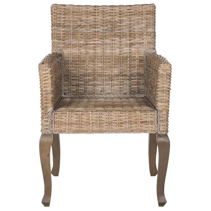 Chaise de salle à manger en rotin tressé avec accoudoirs, lot de 2