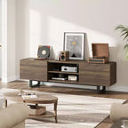 Meuble TV industriel de 75 pouces avec 2 tiroirs, console média en bois robuste pour salon et chambre à coucher