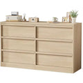 Commode 6 tiroirs CuisinSmart pour chambre à coucher, double commode de rangement naturelle avec poignées concaves, commode moderne, bois naturel