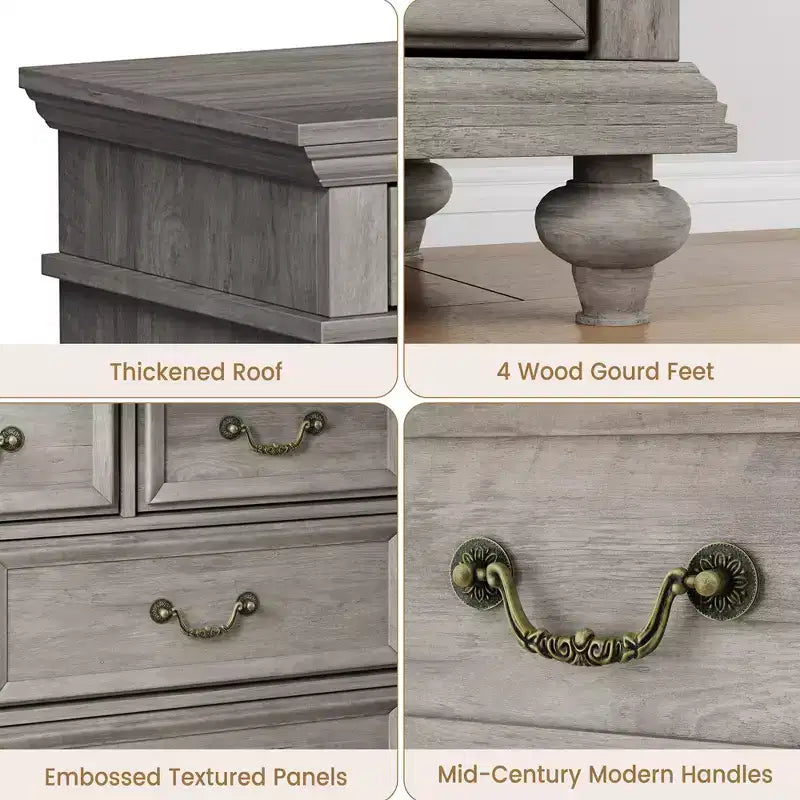 Commode de Ferme à 9 Tiroirs pour Chambre à Coucher, Large Commode Rustique en Bois de 47" avec 9 Tiroirs et Poignées en Métal, Grand Organiseur de Rangement