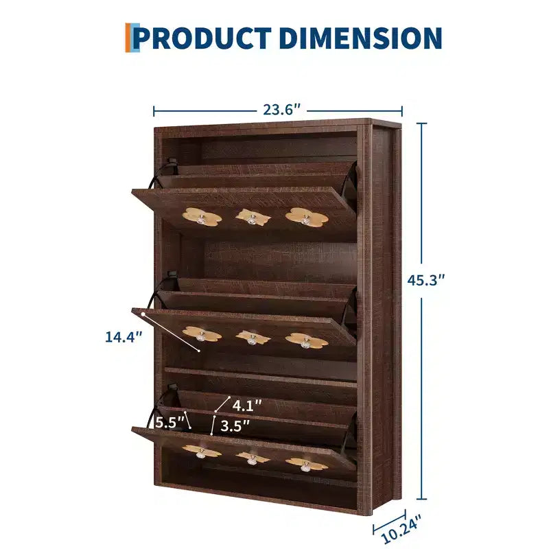 Meuble à chaussures Garvee avec 3 tiroirs basculants sculptés, poignées en cristal, meuble de rangement pour chaussures avec étagère réglable, meuble à chaussures de rangement en bois